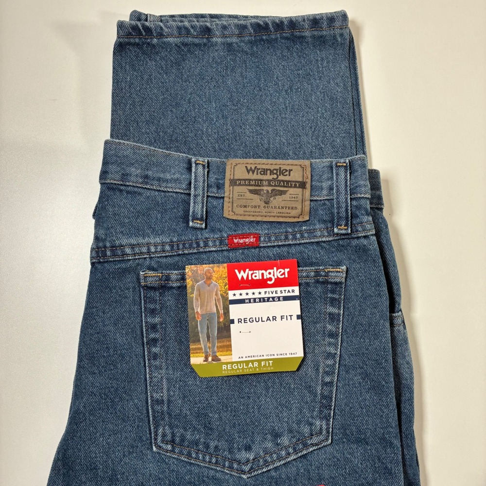 NEW Wrangler Jeans 38x36 Blue Five Star‎ Heritage Regular Fit Straight Leg
